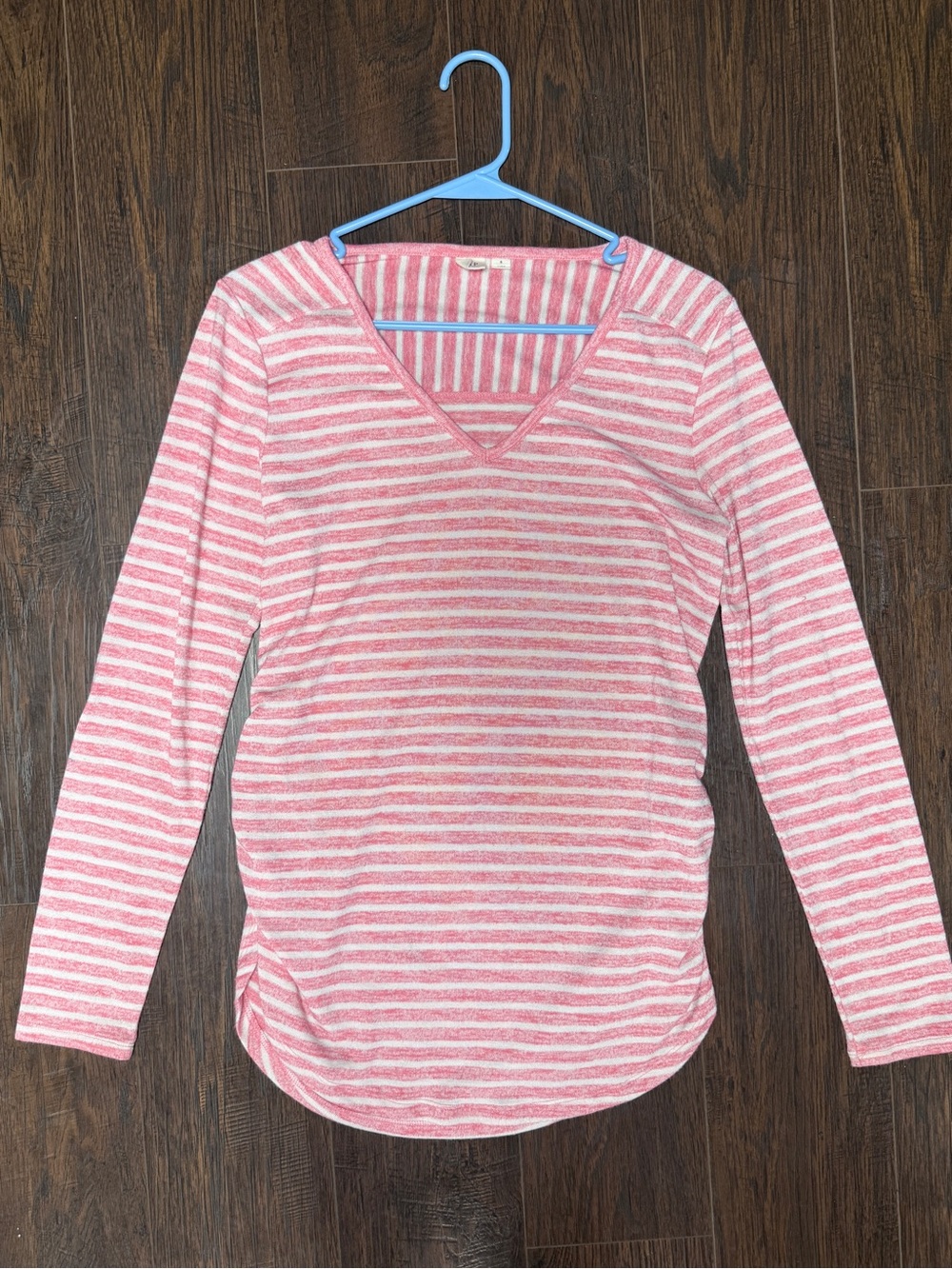GAP MATERNITY Heathered MELON CORAL & WHITE V NECK RUCHED SIDES LONG SLEEVES